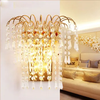 Euroopa stiilis kuldne kristall seina lamp hotellis tuba magamistoas voodi kõrval seina lamp elutuba vahekäiguga seina kaunistamiseks lamp