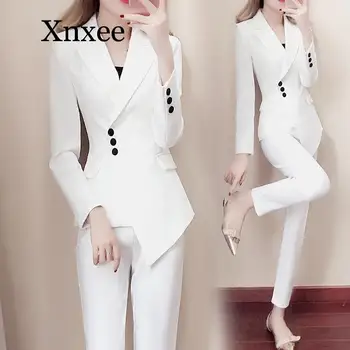 sügisel elegantne Valge ülikond bleiserid naiste kutse vabaaja ülikond kaks rõivakomplekti pant sobib ametliku Office lady pintsak komplekt naine
